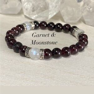 Garnet and Moonstone Gemstone Bracelet